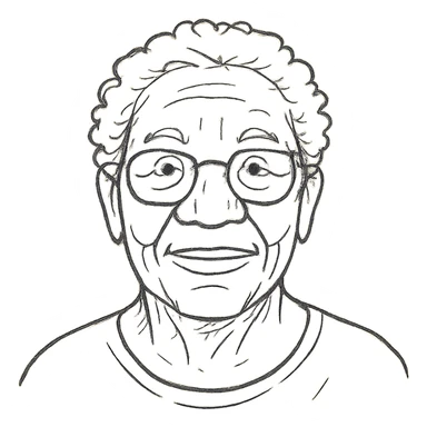 portrait of a Black elderly person, hand drawn outline style, no fill sticker