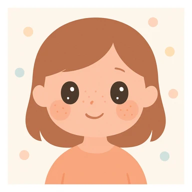 a girl with a cute peachy face, soft pastel colors, subtle freckles, shy smile, clean background sticker