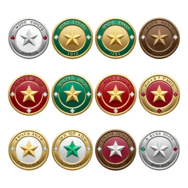 создай 6 значков для твича где 1 значок - базовый, 2 - 2 месяца подписки, 3 - 3 месяца подписки, 4 - 6 месяцев подписки, 5 - 9 месяцев подписки, 6 - год подписки, сделай это в игровом стиле sticker