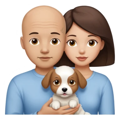 Bald guy with brunette girl and white puppy sticker