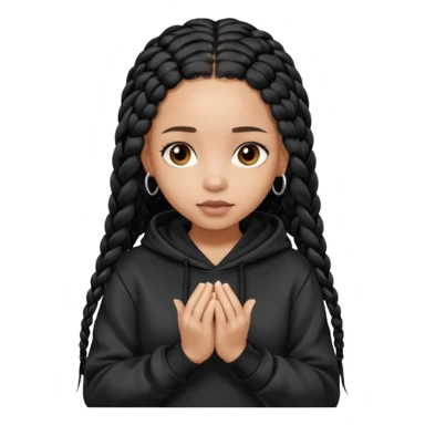 African American light skin girl with long black box braids wearing a black hoodie with hands folded together sticker