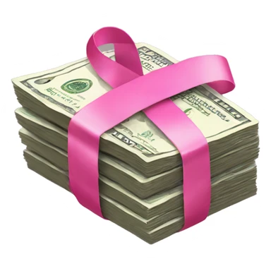 Stack of money with a pink ribbon sticker