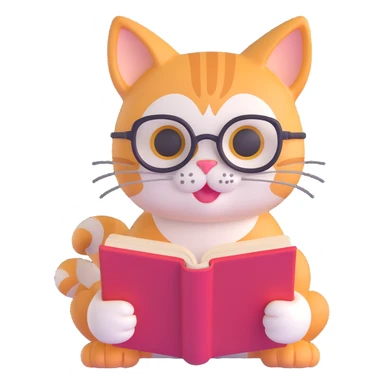 adorable cat reading a book, nerdy vibe sticker