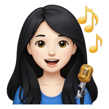 Pale girl with Long black hair singing (facial expression like emoji sticker