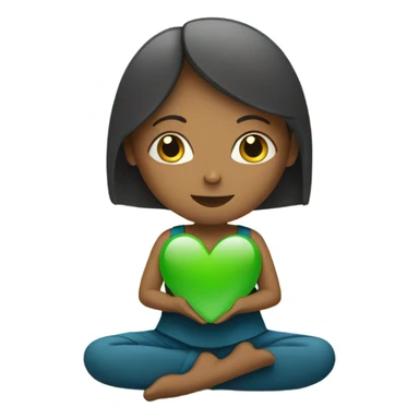 Woman in Lotus position holding green heart sticker