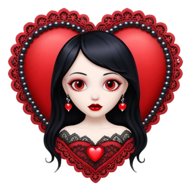 goth heart with red lace and black pearls sticker