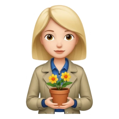 woman holding a flower pot in jacket sticker