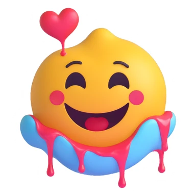 a melting smiley face with heart eyes, playful and romantic sticker