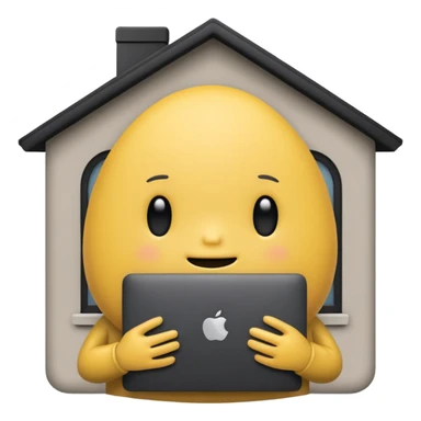 blob holding black macbook infront of home which is used in slack sticker
