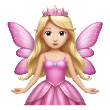Long blonde hair pink sparkle princess dress large fairy wings sticker