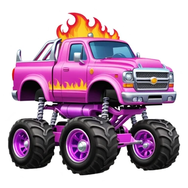 Big car monster truck with flames, pink sticker