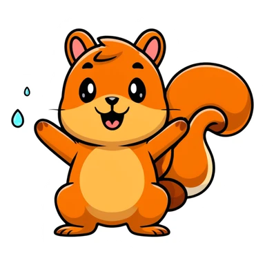 Cartoon squirrel with obvious big drool droplet hanging from mouth, extremely hungry, stomach growling sticker