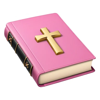 pink bible book with a gold cross on it and a black book stopper sticker