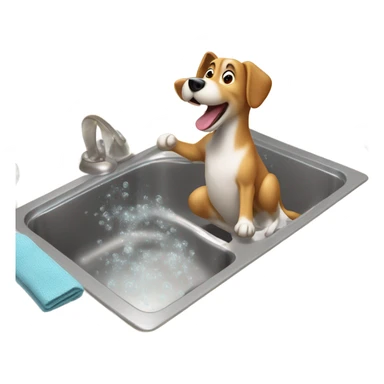 Dog washing dishes sticker