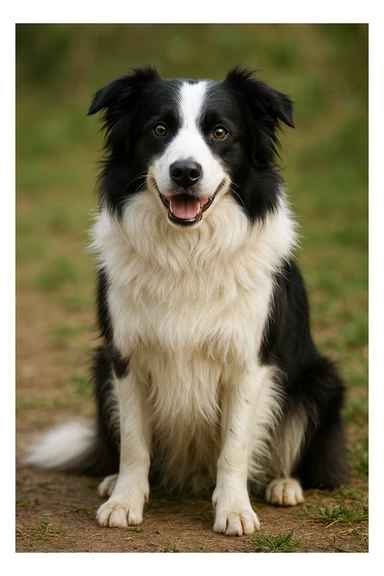 realistic Argentinian Border Collie dog, friendly expression, sitting pose, lush fur, vibrant eyes sticker