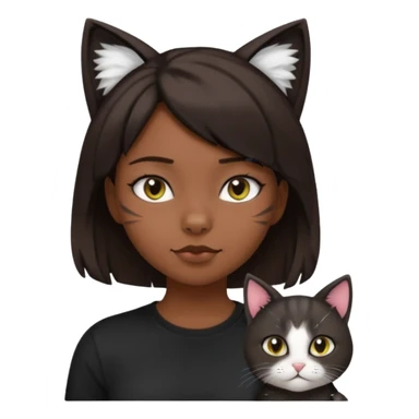 a girl with short dark brown hair with lots of dandruff , cat ears and a tail, with a black t-shirt on sticker