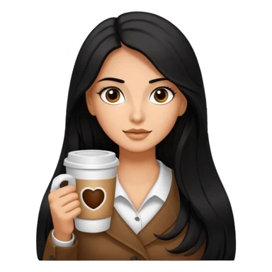 big black eyes and tanned skin brown hair glamorous long black hair with coffee  sticker