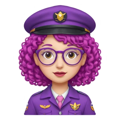 scout girl with pink scout uniform including hat, purple curly haired and glassess sticker