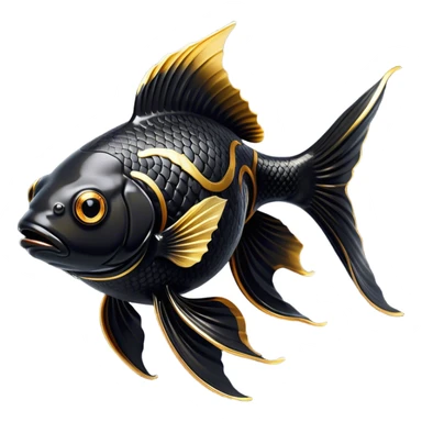 Cinematic Noble Black Goldfish Portrait Emoji, Poised and regal, with a sleek, streamlined build and a lustrous, deep black body, deep-set soulful golden eyes, Simplified yet sharp and sophisticated features, highly detailed, glowing with a soft, dignified glow, high shine, intelligent and graceful, stylized with an air of aquatic elegance, focused and attentive, soft glowing outline, capturing the essence of a watchful and confident aquatic companion, so majestic it feels as though it could glide out of the screen with effortless authority! sticker