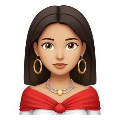 latina makeup olsun, saçları düz, halka küpeler büyük gümüş renginde olsun, kolye taksın ve beyaz bir Bandeau top kıyafet giyisin sticker