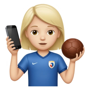 A white child is holding a phone and playing football at the same time. sticker