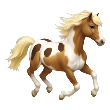 Scruffy Piebald tricolor palomino yellow brown pony with dark brown spots galloping running sticker