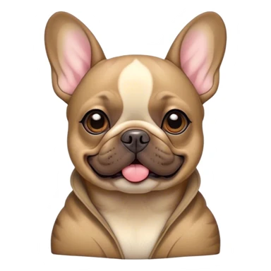 Cinematic Comical Fawn French Bulldog Portrait Emoji, Head tilted dramatically with an exaggeratedly amused expression, featuring a striking fawn coat with a subtle brindle pattern, wide, expressive dark eyes filled with playful disbelief, Simplified yet hilariously expressive features, highly detailed, glowing with a slightly sassy glow, high shine, dramatic yet playful, stylized with an air of cheeky charm, bright and endearing, soft glowing outline, capturing the essence of a spirited and over-the-top companion, so meme-worthy it feels like it could side-eye its way into internet fame instantly! sticker