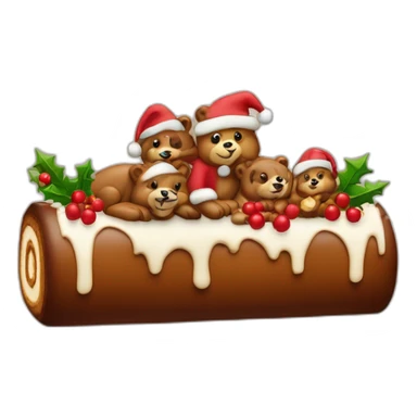 Une bûche de Noël avec 7 oursons en reliefs sticker