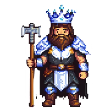 Battle-scarred war lord with crown and axe sticker