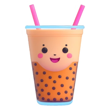 kawaii boba tea with a cute smiling face sticker