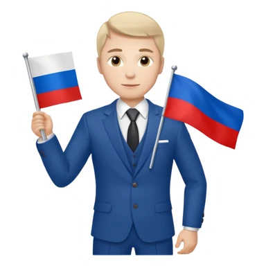 a Russian man in a suit with a Russian flag in his hand sticker