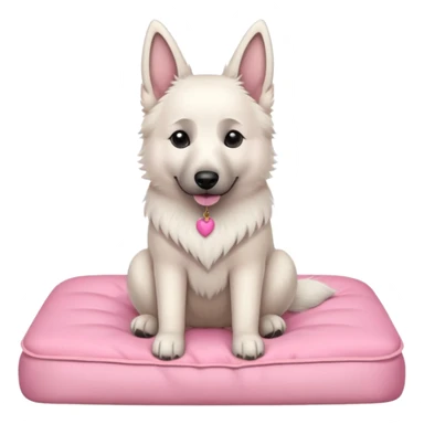 White belgian Shepard sit on a pink bed
  sticker