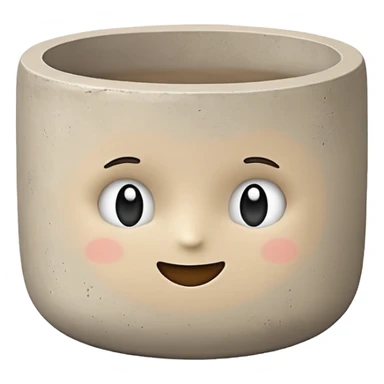 Cute emoji-style illustration of a smooth concrete pot with soft texture, neutral grey-beige color, minimal design, rounded edges, clean aesthetic background sticker