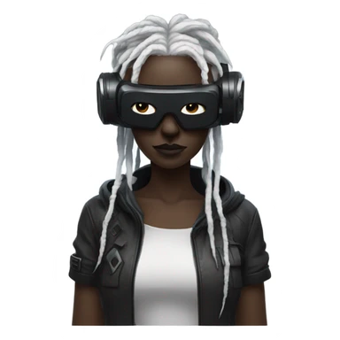 cyberpunk woman, black skin, white dreadlocks, wearing RGB vr headset sticker