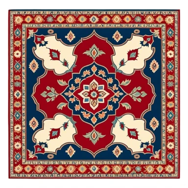 Cinematic Realistic depiction of a richly patterned Turkish carpet, rendered with exquisite details and vibrant colors, set against a soft, warmly lit background that emphasizes its artisanal craftsmanship sticker