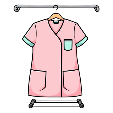 light pink medical scrubs uniform hanging on rack without any person sticker