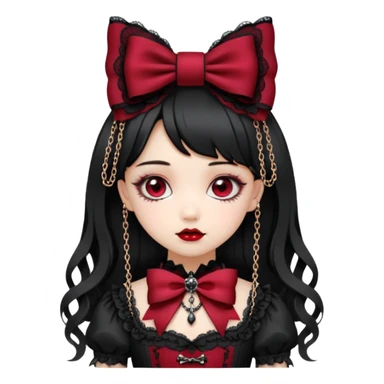 gothic lolita bow, ornate lace, black and crimson, delicate chains, Victorian influence sticker