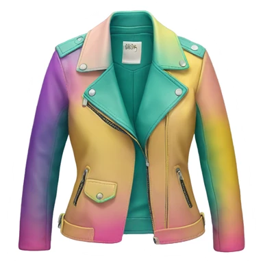 Realistic isolated open teal,yellow,light purple,and light pink ombre feminine fashion leather jacket. sticker