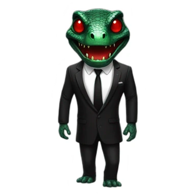 reptiloid in a black suite with red laser eyes sticker