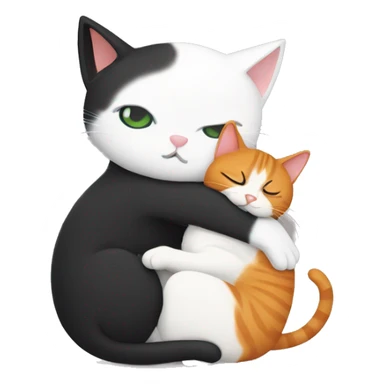 White&black cat hugging ginger cat  sticker