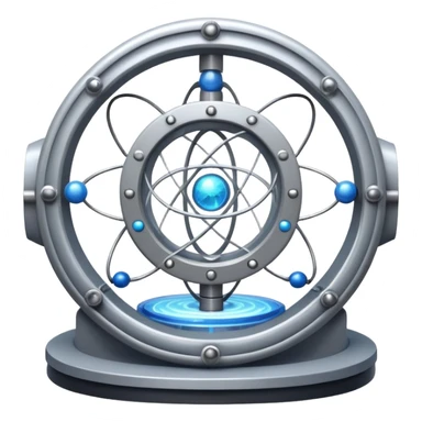 An icon featuring a large particle collider, atom symbols, and energy waves, symbolizing the field of physics. The design includes a lab setup with scientific equipment, representing experiments and fundamental forces of nature. Transparent background highlights the exploration of matter and energy. sticker