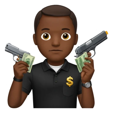 franklin saint from snowfall perhaps holding money and gun but he is with a black polo shirt sticker