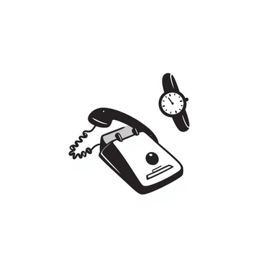 simple telephone sitting underneath a round wristwatch sticker