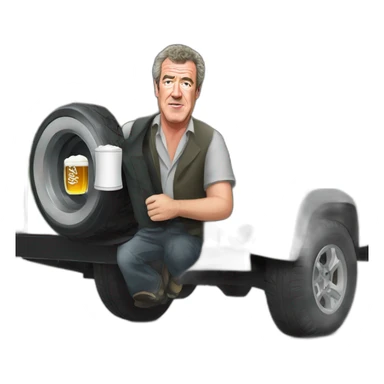 Jeremy Clarkson holding a beer near his land rover sticker