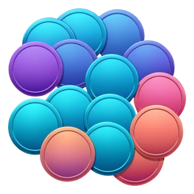 Many Coins pack 
in gradient of turquoise, blue, pink, purple, and coral
 sticker