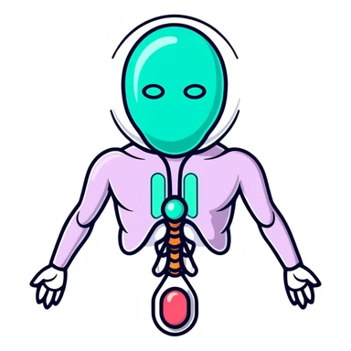 Silver semi-transparent capsule floating next to an ethereal glowing immune system figure, with a small shining shield over a luminous thyroid gland sticker