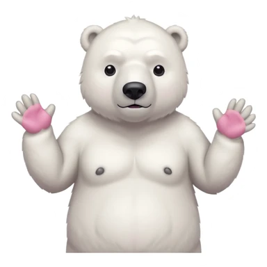 Make a humanoid polar bear shrugging, he must look doubtful, showing only from chest above, no legs, his nose must be pink sticker