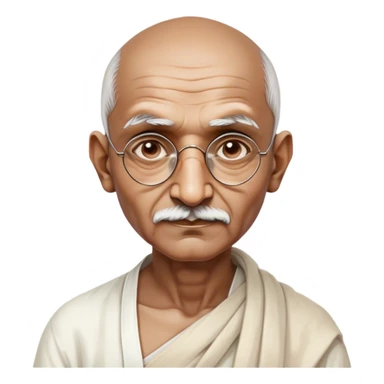 Cinematic Realistic Mahatma Gandhi Portrait Emoji, depicted as a humble, wise leader in simple attire with a serene determined expression, rendered with soft textures and warm natural lighting that captures his peaceful yet resolute spirit. sticker