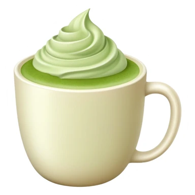 green matcha latte in beige white cup sticker