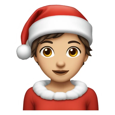 Brunette short hair girl with brown eyes and a Santa hat sticker